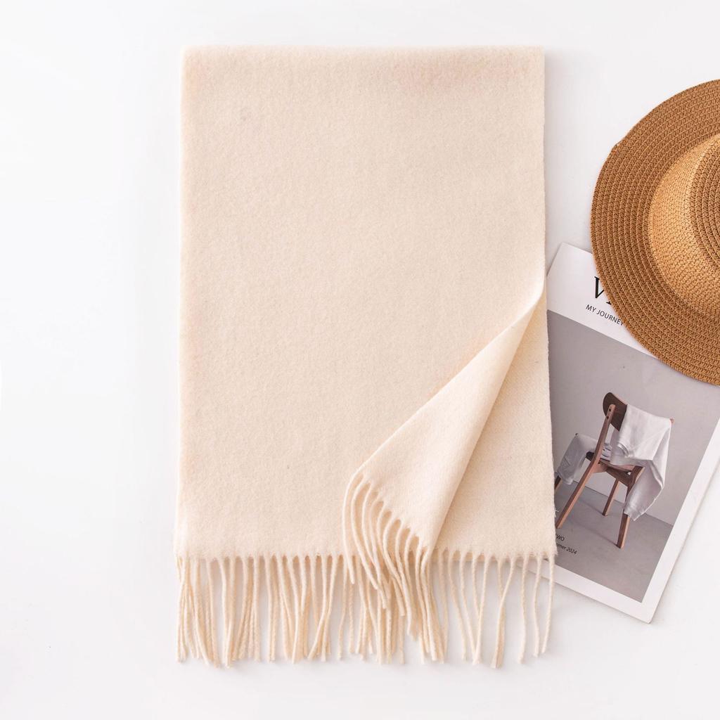 Imitation Cashmere Scarf with Wool Tassel Scarf for Men and Women Versatile Solid Color Fashion Commuting Warm Scarf Shawl