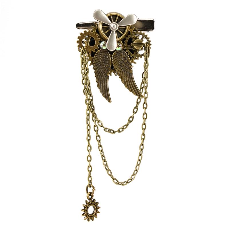 

Elaborate Industrial Style Hairpin Wing Brooch Hair Jewelry Metal Gears Propeller Design For Role Play 1