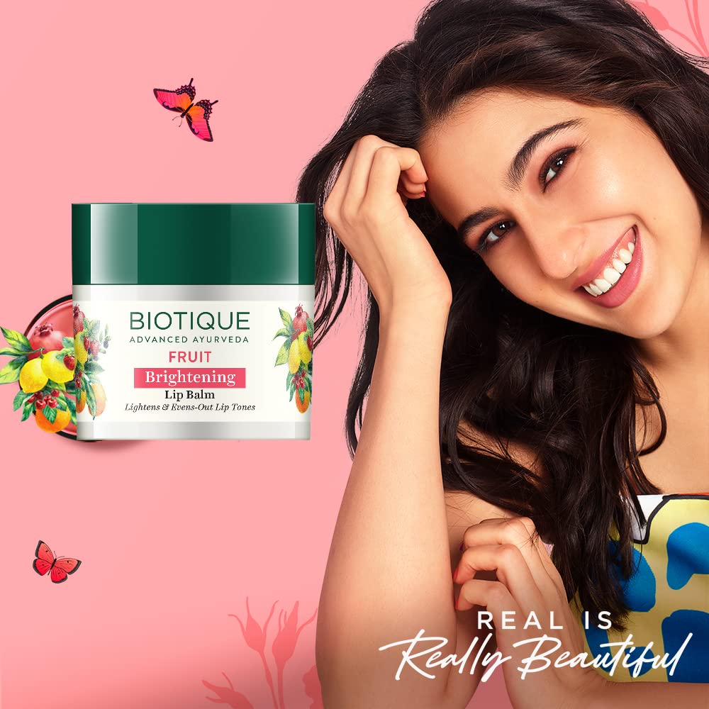 Biotique Bio Fruit Whitening/Brightening Lip Balm, 12g & Biotique Fruit Brightening Depigmentation & Tan Removal Face Pack For All Skin Types, 100ml