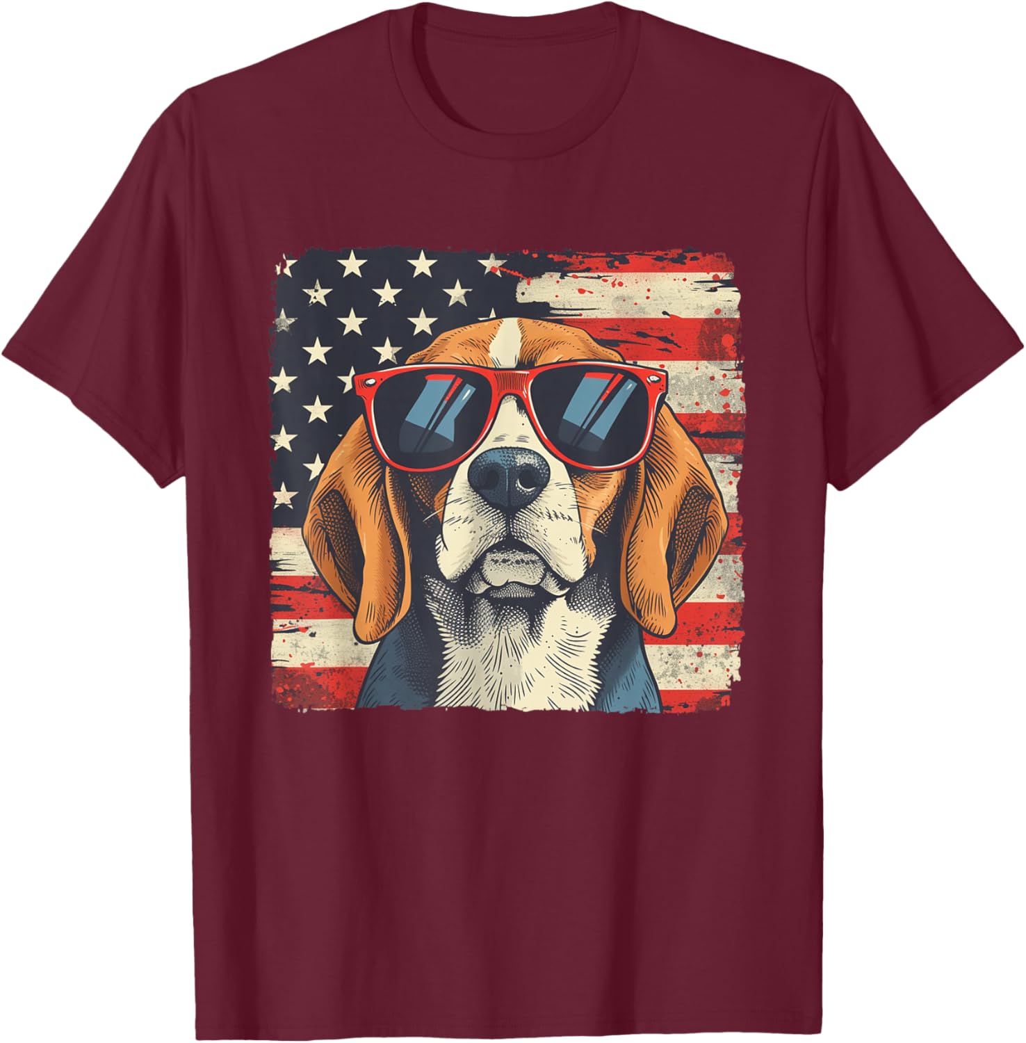 Patriotic Beagle Dog Wearing Sunglasses Graphic Tee Casual Daily Cotton T-Shirt for Men S