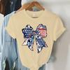 USA Flag Coquette Bow Design Woman T-shirts July 4th Crew Neck Summer Clothes Men 4th of July Coquette Bow Shirts and Blouses