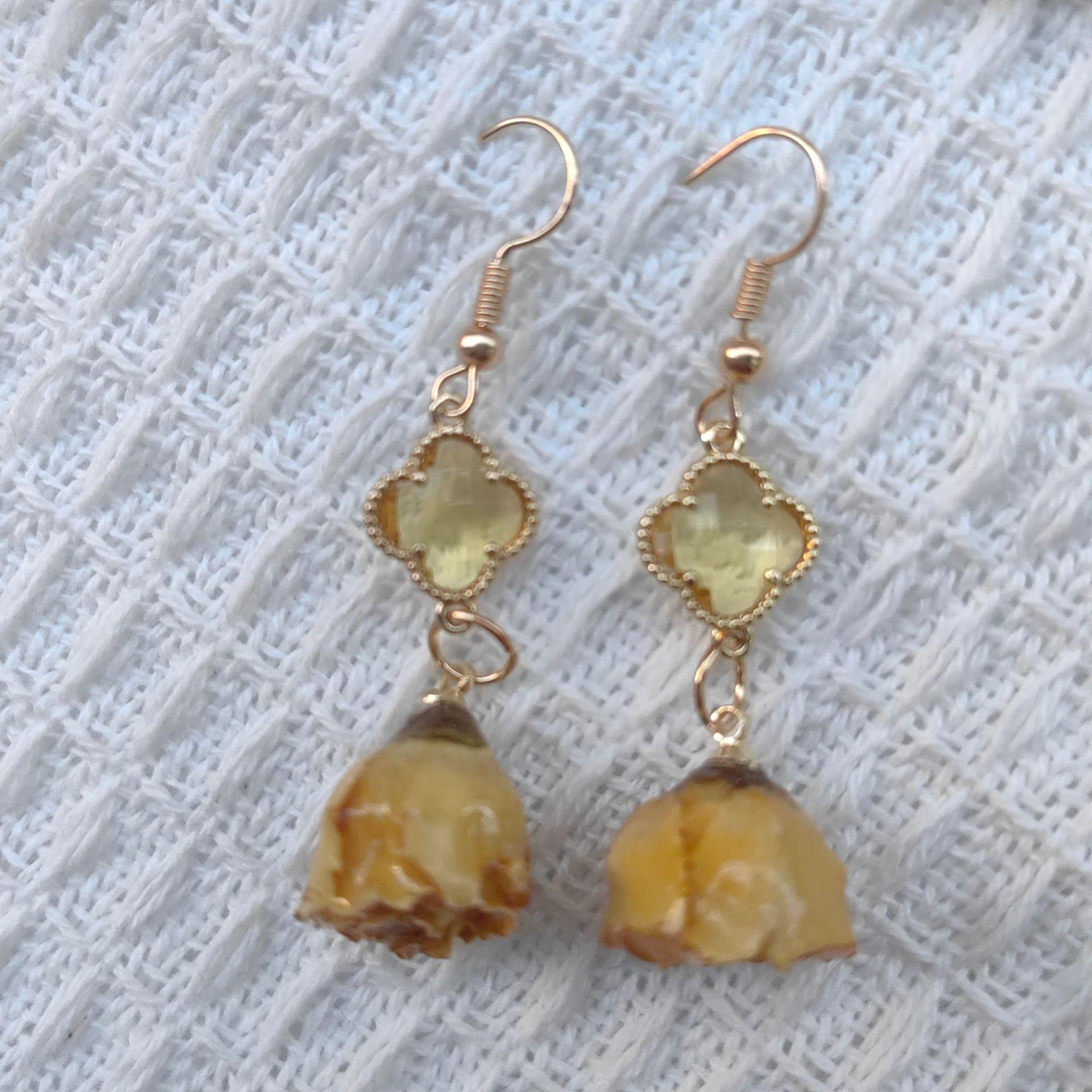 Colorful Forest Fairy Stone Rose Earrings: Natural Dried Flowers with Gentle, Girly Charm. 14#