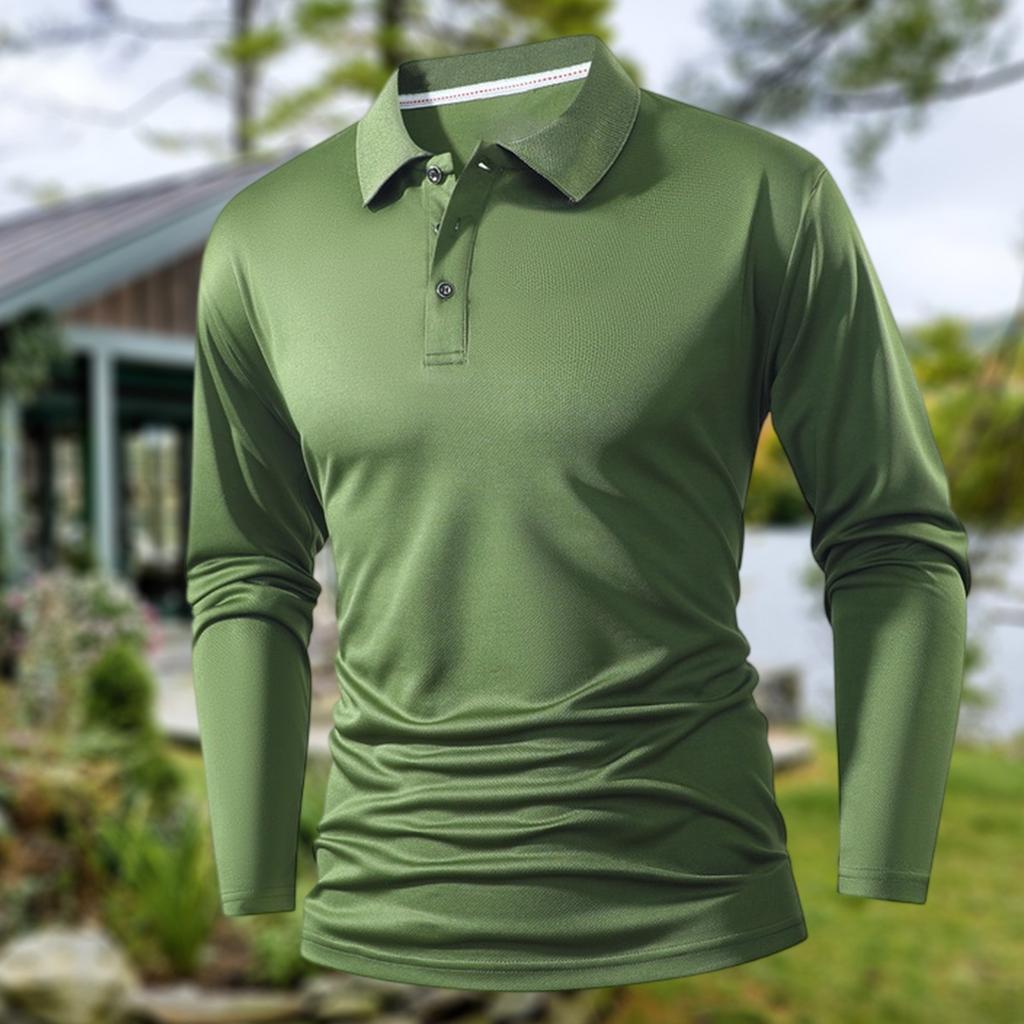 Men's Solid-Color Lapel Shirt, Casual And Business Button-Up Long-Sleeved T-Shirt Top