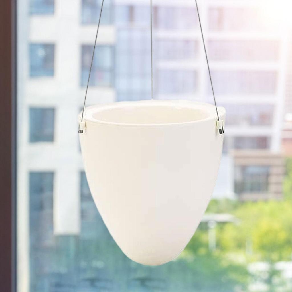 Decorative Self Watering Hanging Plant Pot White ABS Flower Basket with Eggshel Design for Balcony and Indoor Outdoor Garden