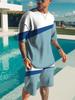Men's 3D Printed Sports Two-Piece Set O-Neck T-Shirt Stripe Color Printing Casual Fitness Short Sleeve Tops Shorts