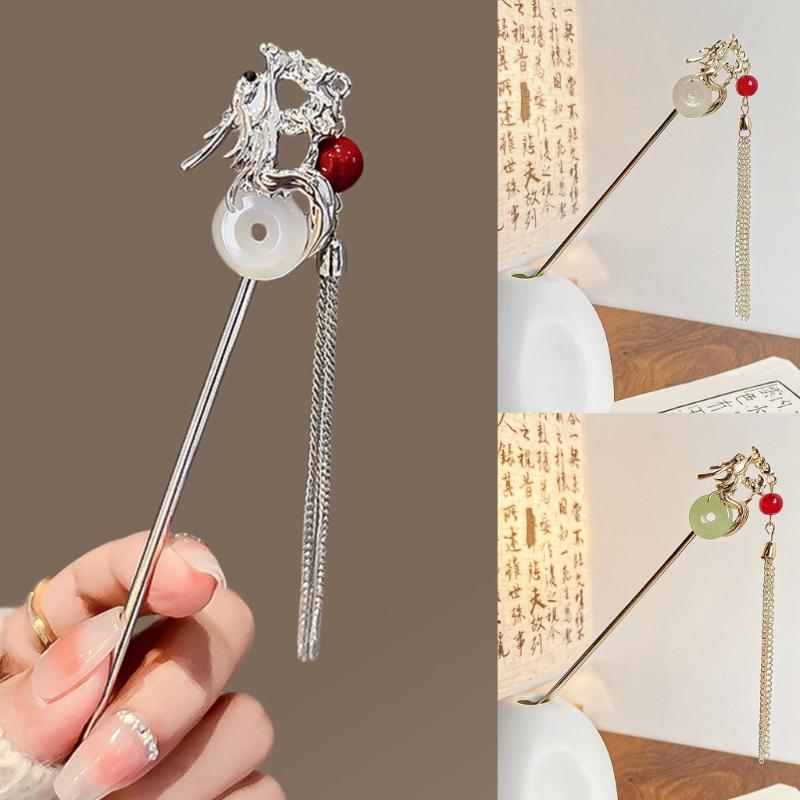 Élégant Bâton à Cheveux à Franges Chinois Hanfu Balanciers Épingle à Cheveux Barrettes Baguettes Antidérapantes Épingle à Cheveux Dragon pour Coiffure