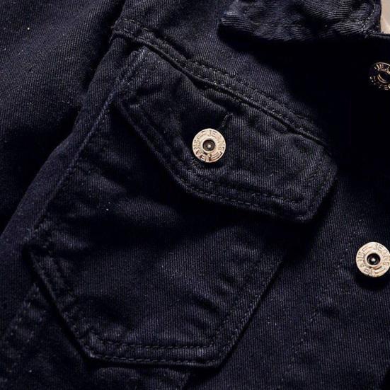Long Sleeves Pockets Single-breasted Denim Coat Spring Autumn Letter Print Turn-down Collar Unisex