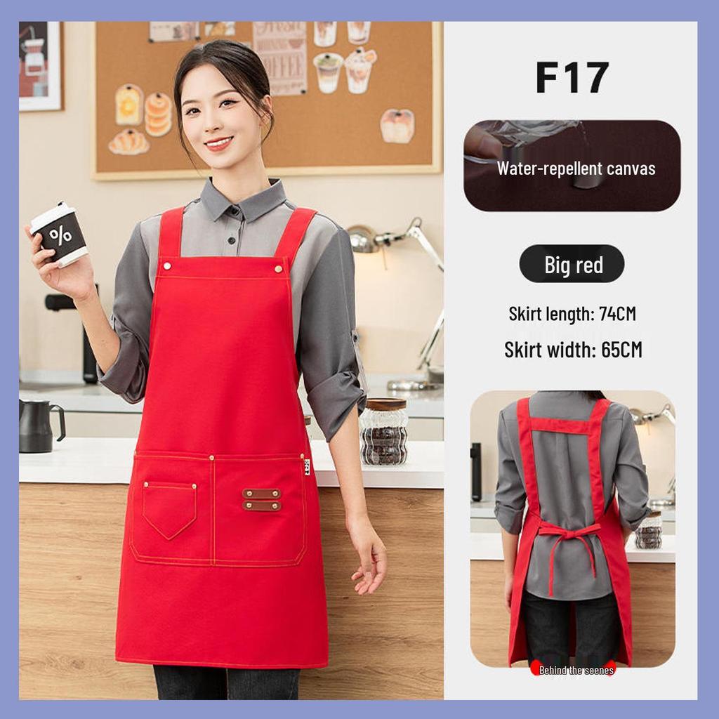 Women's High-End Waterproof & Oil-Resistant Canvas Apron with Logo for Coffee & Tea Shop