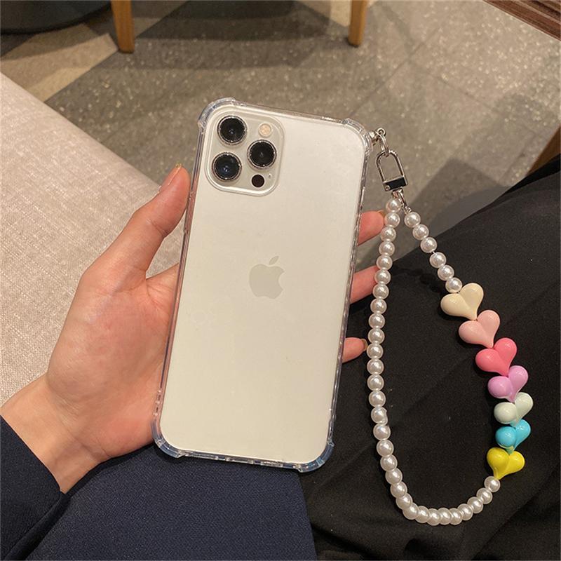 Korea Cute Love Heart Pearl Bracelet Clear Phone Case For Iphone 14 13 12 11 Pro Xs Max X Xr 7 8 Plus Se 3 Shockproof Soft Cover