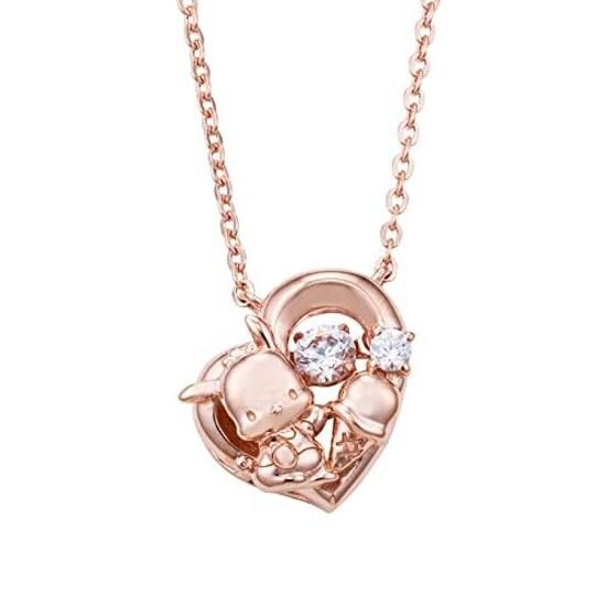 White Clover Pochacco Sanrio Characters Dancing Stone Necklace Pendant Open Heart Pink Gold Silver 925 Cubic Zirconia SAPOC-N005PG