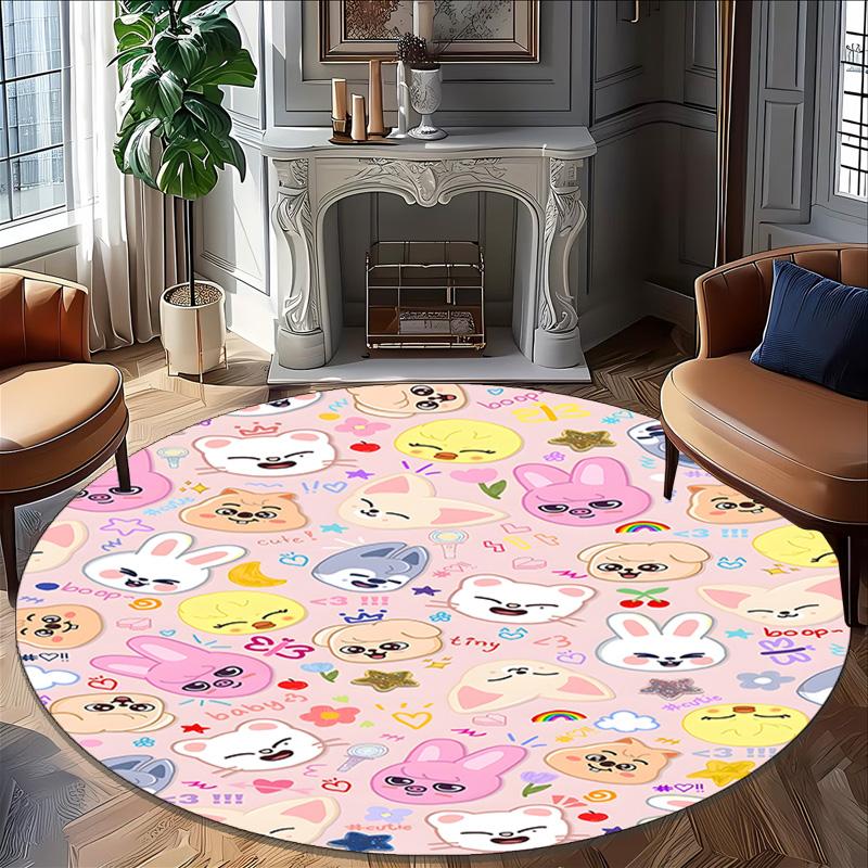 1pc Kpop Team4 Print Round Carpet Chair Round Carpet Suitable for Bedroom Living Room Home Decorative Carpet