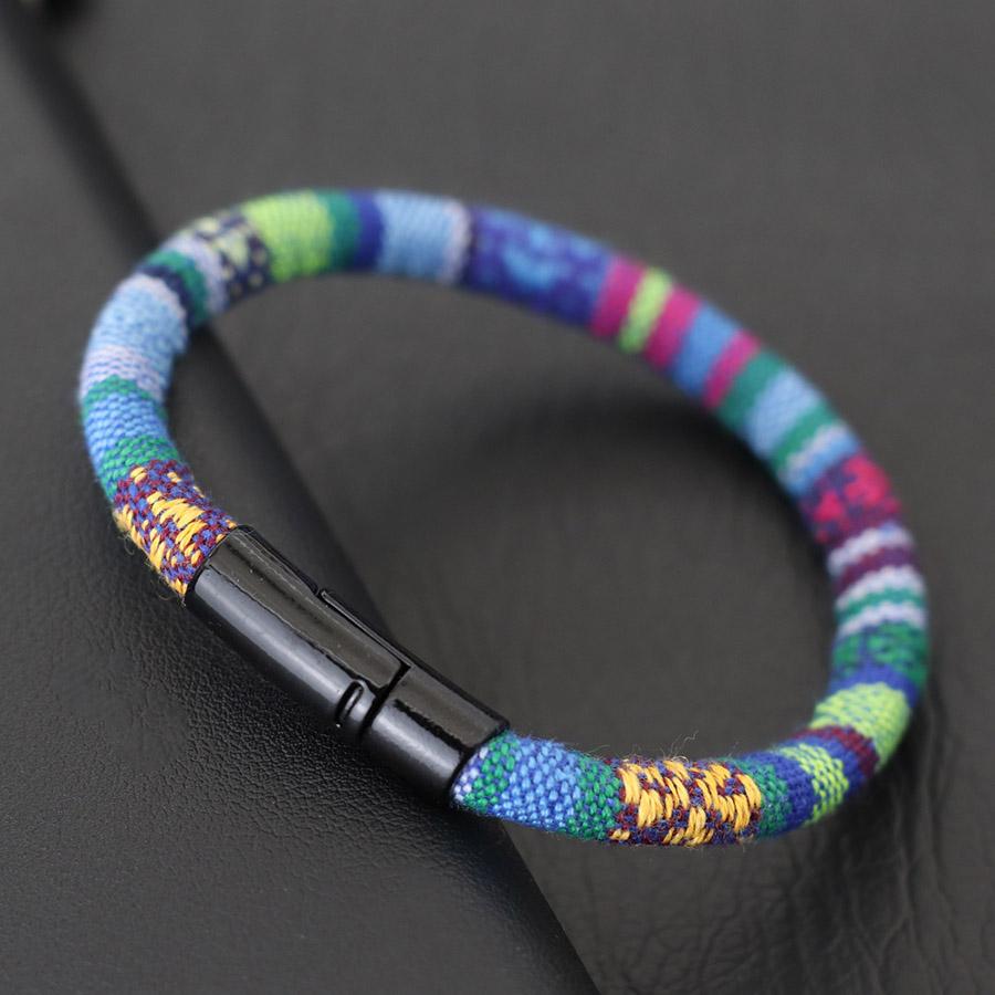 

Bohemian Rope Bracelet For Men Double Insurance Buckle 6mm Fabric Braclet Beach Surfing Casual Accessories Wrap Pulseria Hombre M 20.5cm 8.1Inch
