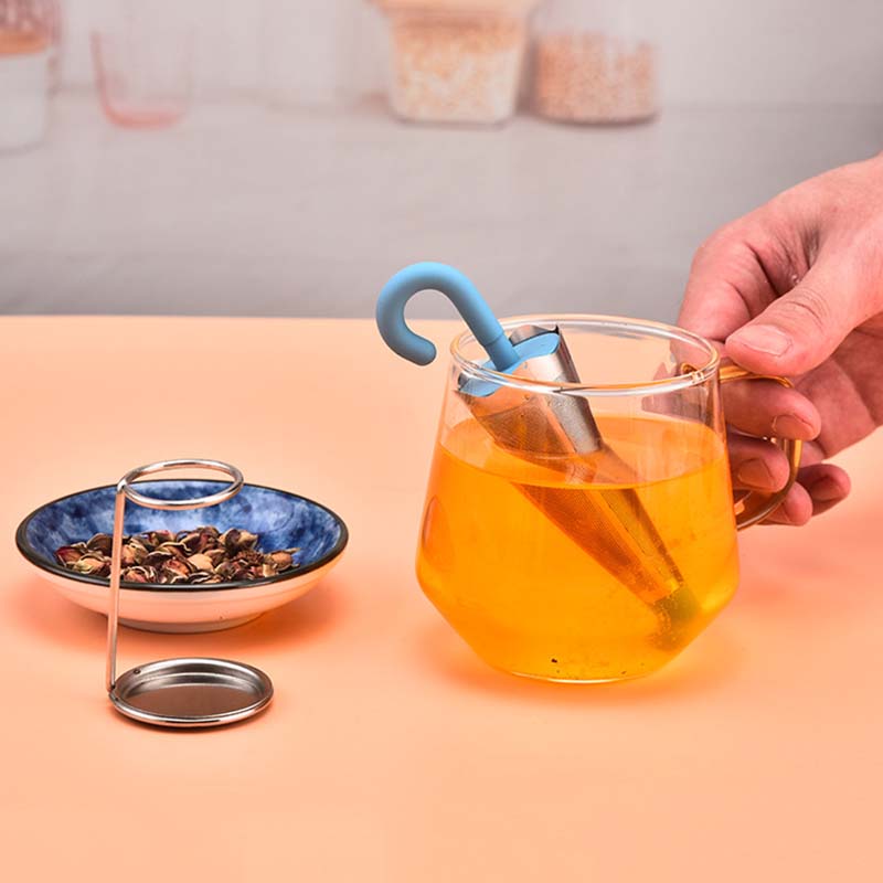 WTEMPO 2PCS Creative Umbrella Shaped Tea Strainers Silicone Stainless Steel Tea Filter Household Tea Filter