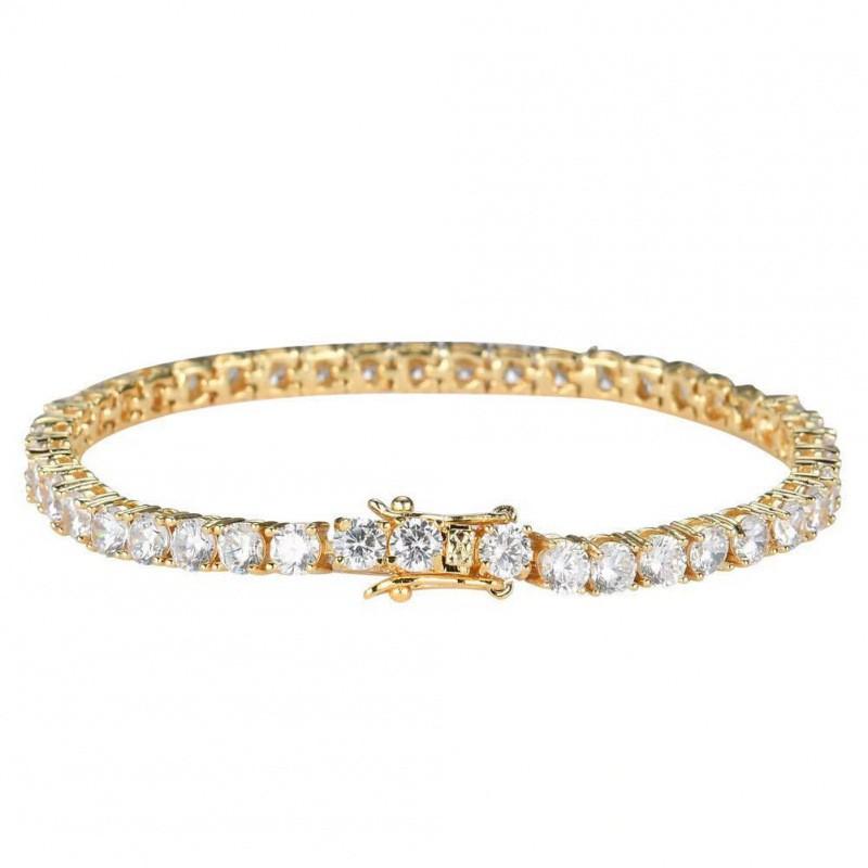 Elegant Micro-Set Zircon Tennis Bracelet Women Men Minimalist Geometric Design In Gold Tone