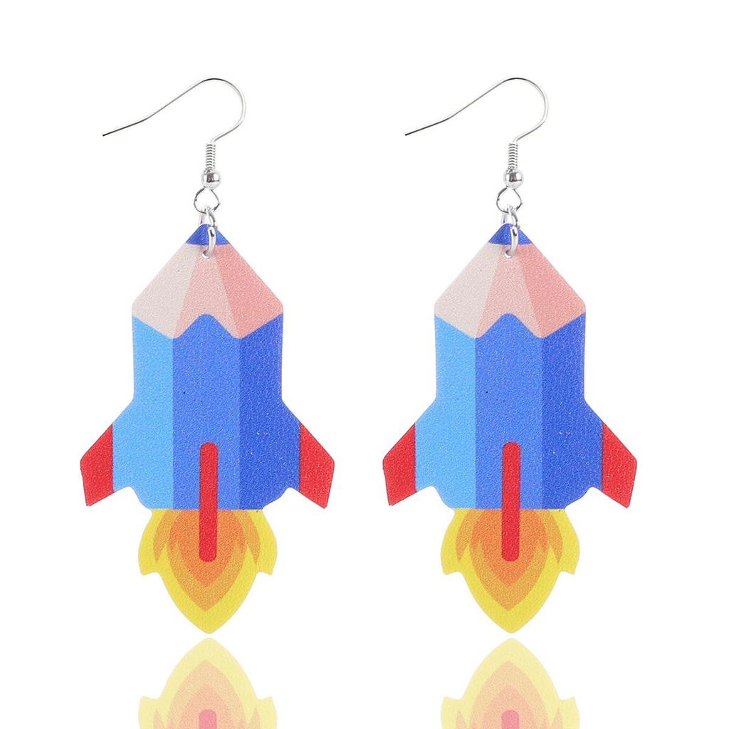 Teachers' Day Apple Pencil Rocket Book Education Drop School Bus Elements Leather Earrings Ladies