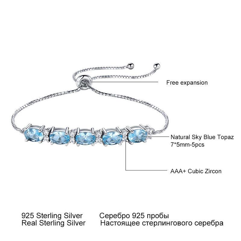 925 Sterling Silver Bracelet Adjustable Oval Cut Created Sky Blue Topaz for Women Charm Gemstone Party Birthday Fine Jewelry