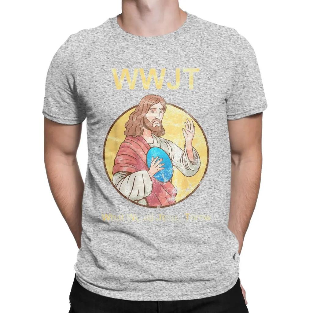 Men's T-Shirts What Would Jesus Throw Golf Disc Humerus Golfer Pure Cotton Tee Shirt Short Sleeve T Shirts Crew Neck Clothes
