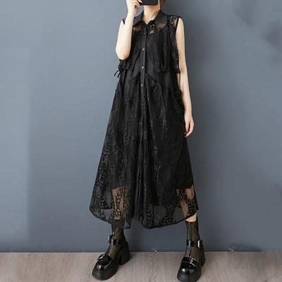 Sleeveless Plus Size MESH Sexy Hollow Out New In Dresses for Women Casual Loose Long Summer Shirt Dress