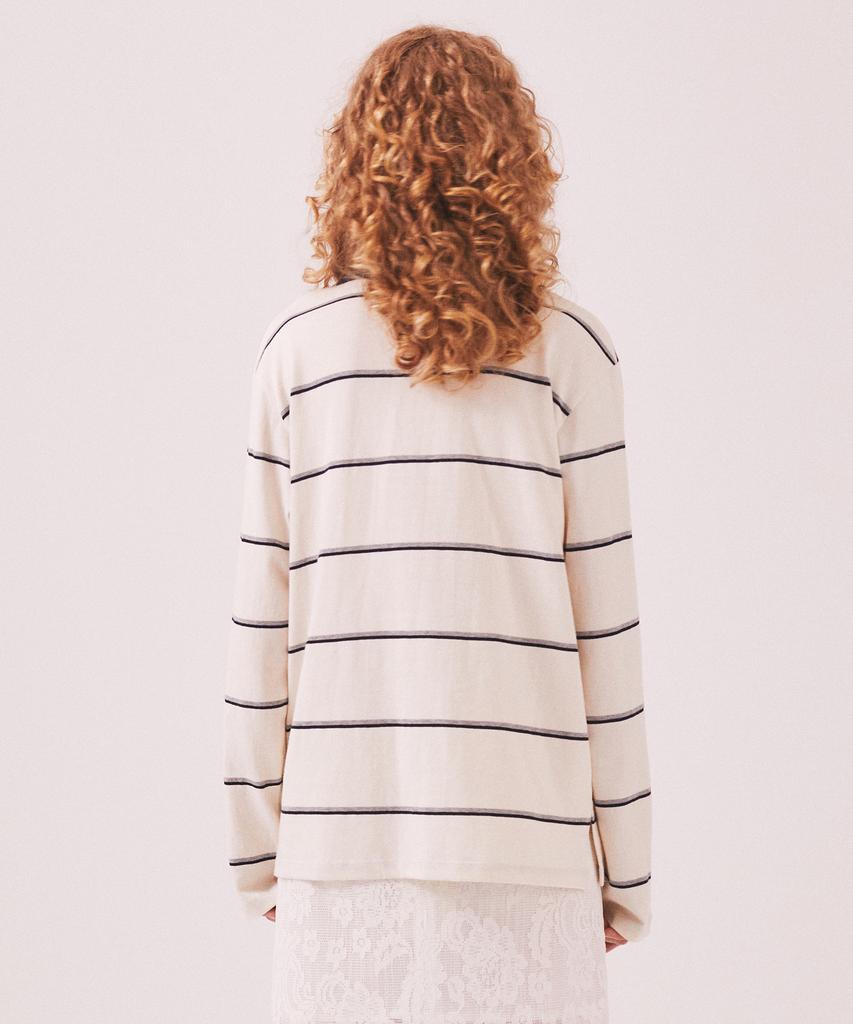 Minasu Mns Striped Cotton Collar T Shirt_Ivory