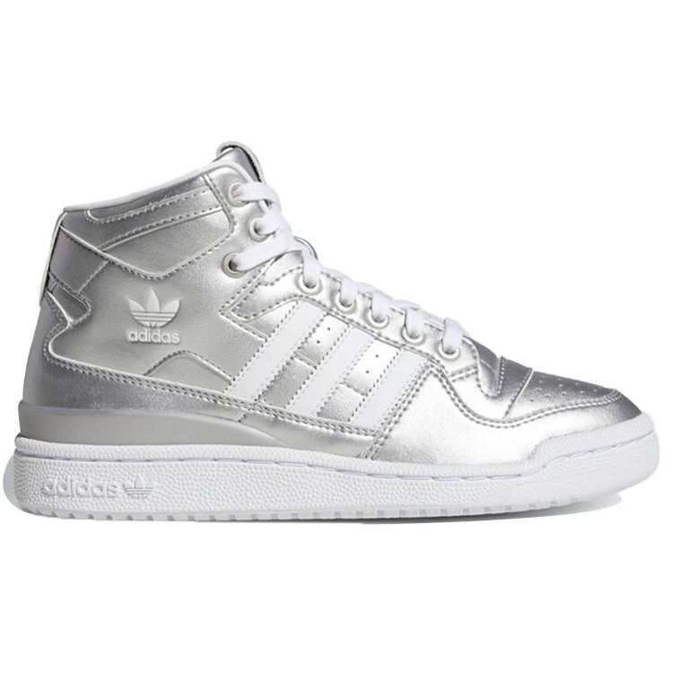 Adidas Originals Forum Mid Synthetic Leather High-Top Sneakers Women Sneakers Silver D98185