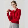 Womens Cashmere Blend Knit Sweater With Scarf Collar Loose Fit Slimming Top