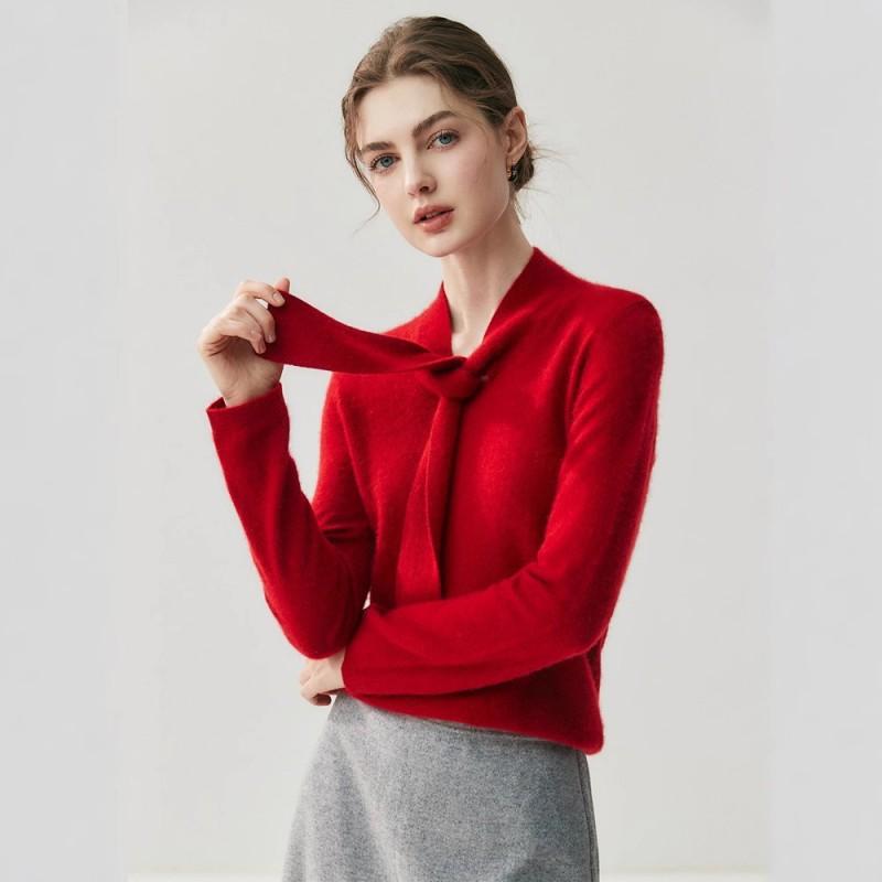Womens Cashmere Blend Knit Sweater With Scarf Collar Loose Fit Slimming Top