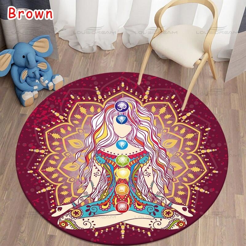 Runder Meditations-Chakra-Muster-Teppich Yoga-Praxisbereich Teppich Innenbereich Heimdekoration Fußmatte