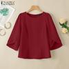 ZANZEA Women Casual Round Neck 3/4 Sleeve Loose Blouse