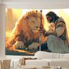 1pc Glam Style 3D Lion and Knight Tapestry for Living Room, Bedroom, Office, Party Polyester Wall Hanging Decoration Gift