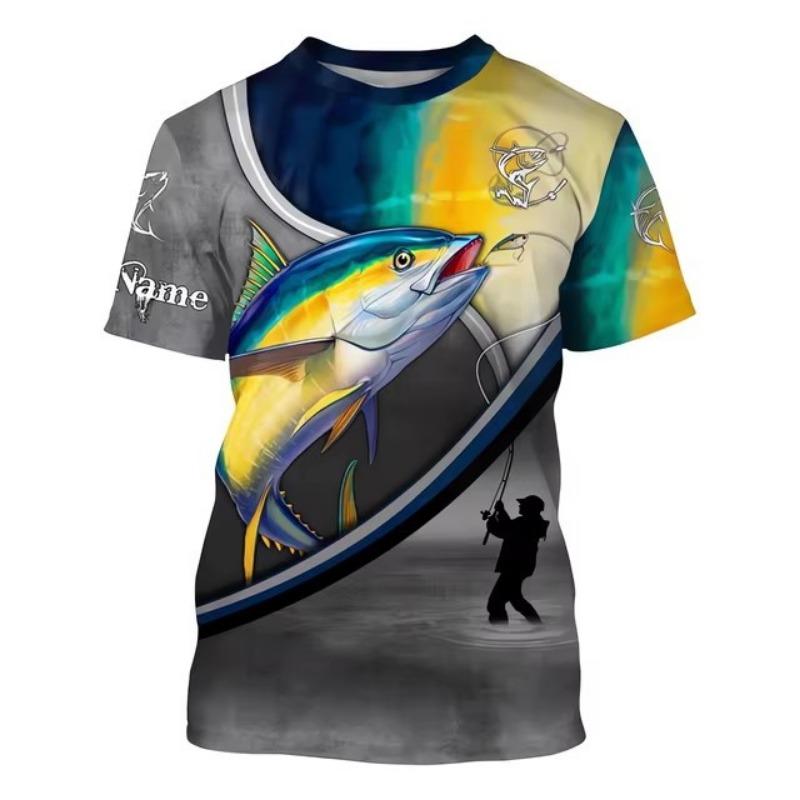 

Fish Print Men s Outdoor Fishing Suit Casual Round Neck T-shirt Harajuku Short Sleeved Shirt 6xl