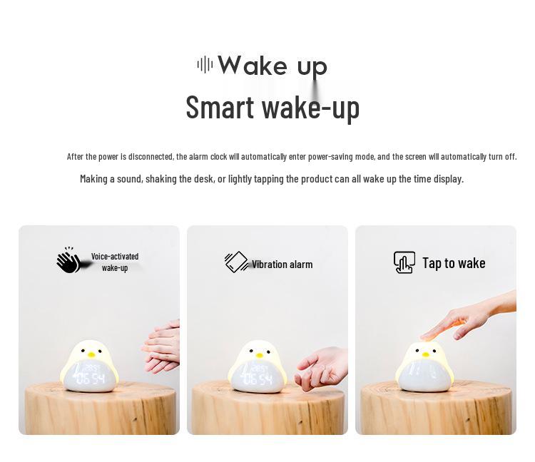 Time Bird LED Alarm Clock with USB Charging - Silent Cartoon Bedside Night Light for Bedroom or Dorm