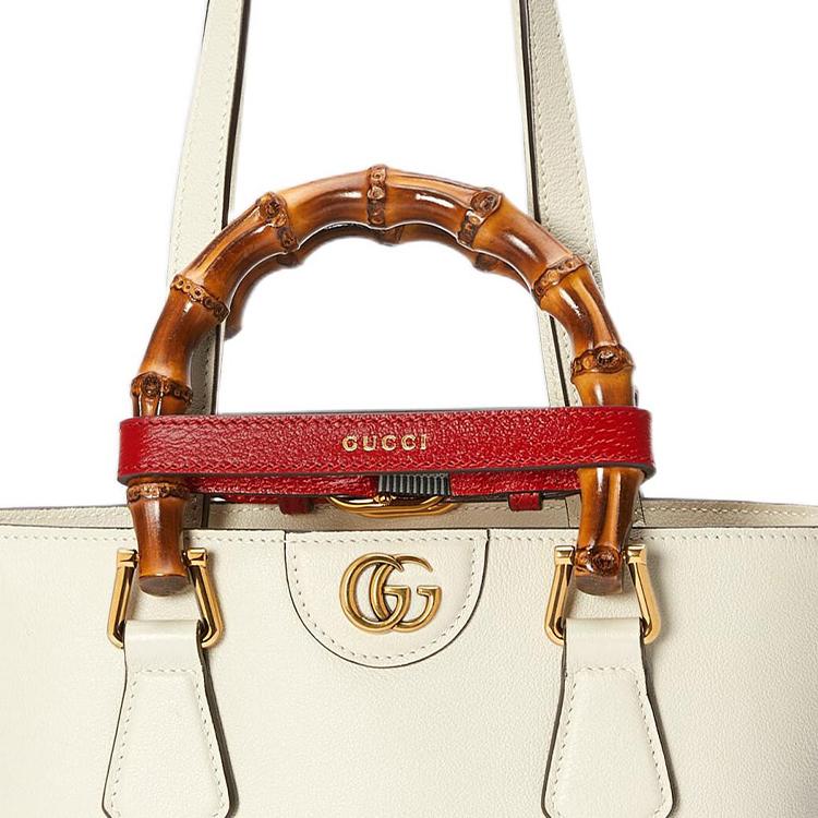 Gucci Bamboo Double G Logo Leather Tote Bag Women tote bags White 750396-UAAAY-9043