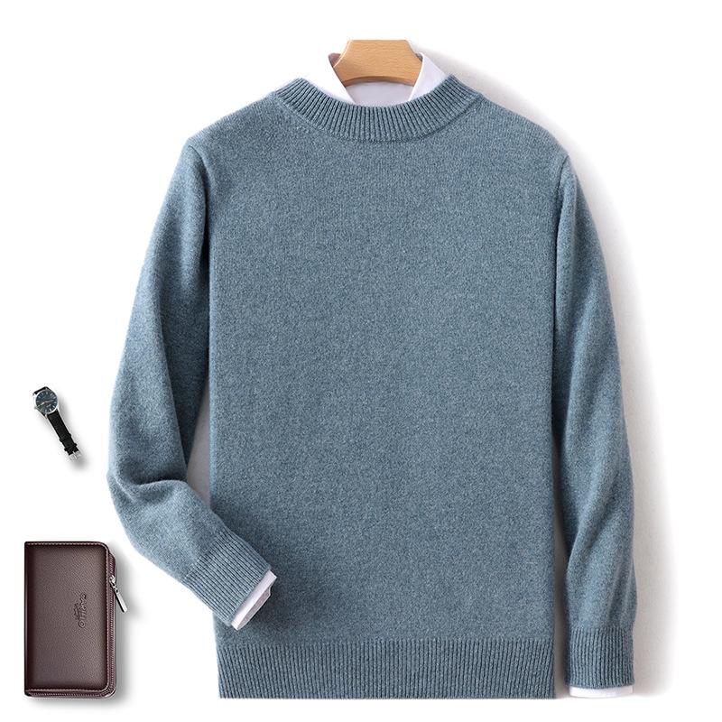 2025 Men's Pure Wool Half-High Neck Pullover Sweater - Warm Fashionable Knitwear for Young Adults