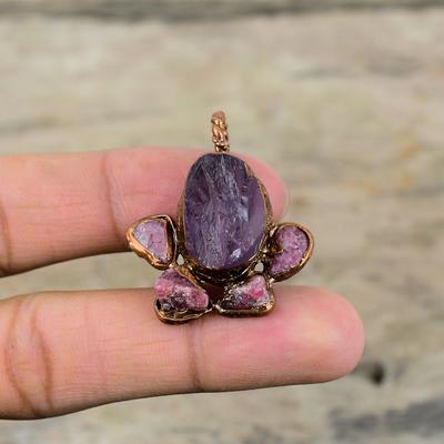 Colgante de Amatista Africana en Bruto Colgante de Cobre Electroformado Colgante de Turmalina Rosa en Bruto Joyería Hecha a Mano Estilo Boho Regalo Para Mamá