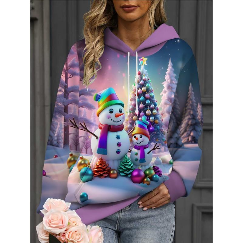 Womens Oversized Hooded Sweatshirt With 3D Print Soft Cotton Blend Long Sleeve Pullover Casual Wear