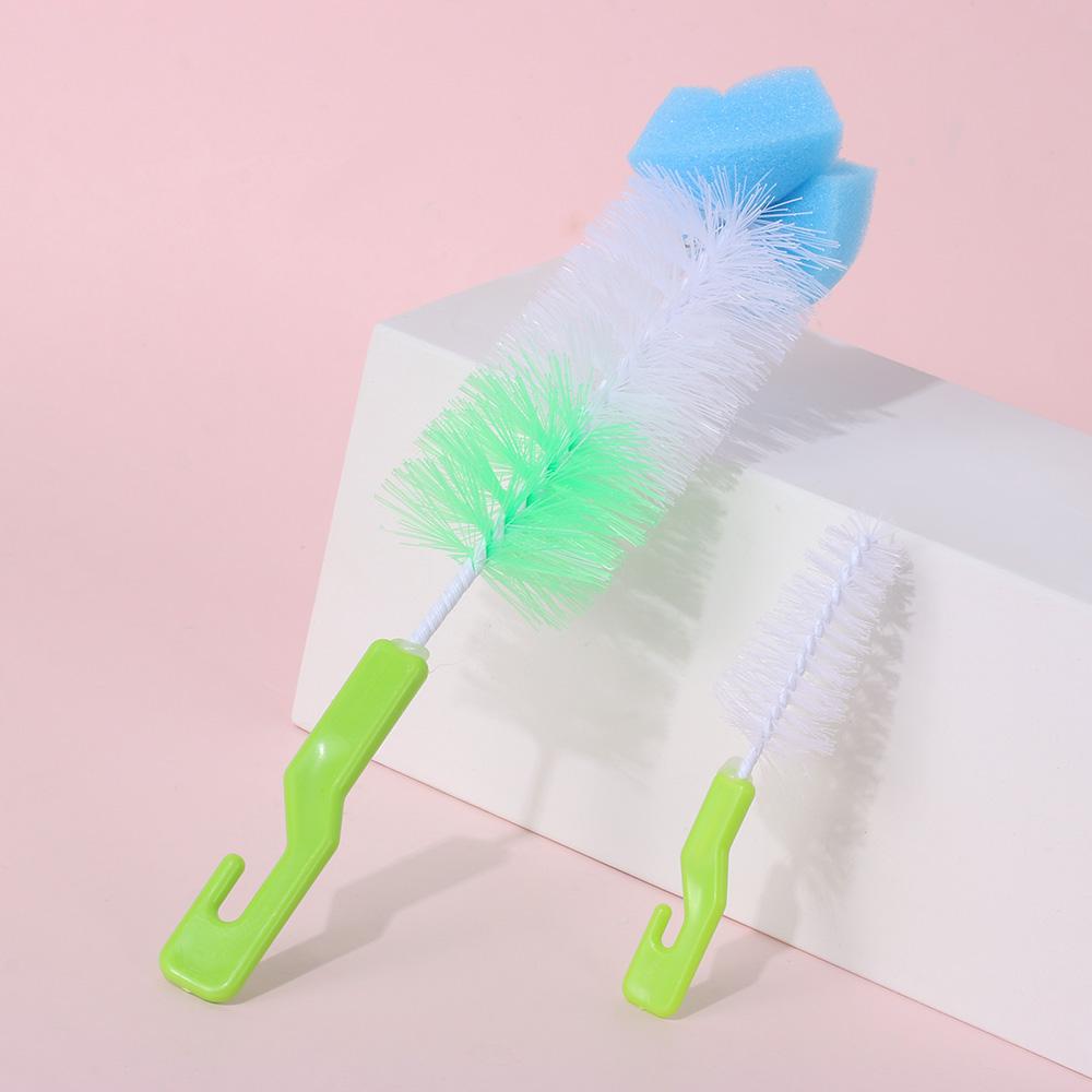 2PCS Home 360-degree Spout Cup Clean Sponge Baby Nipple Bottle Brush Rotating