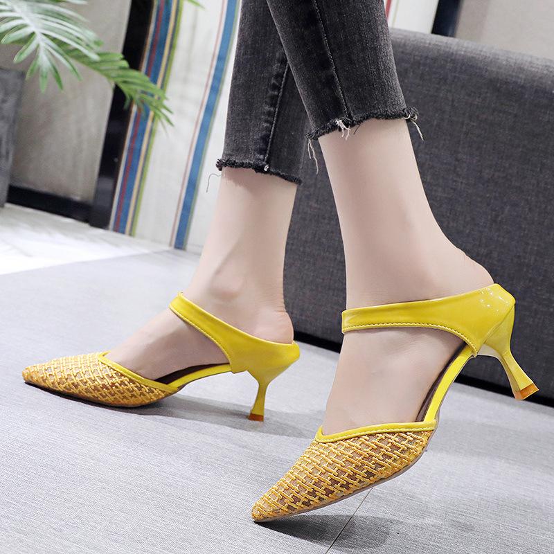 

Полутапочки, женская одежда, новинка 2024 года, летняя тонкая сетка с полой головой Бао, модные повседневные туфли на высоком каблуке, тапочки 39 жёлтый