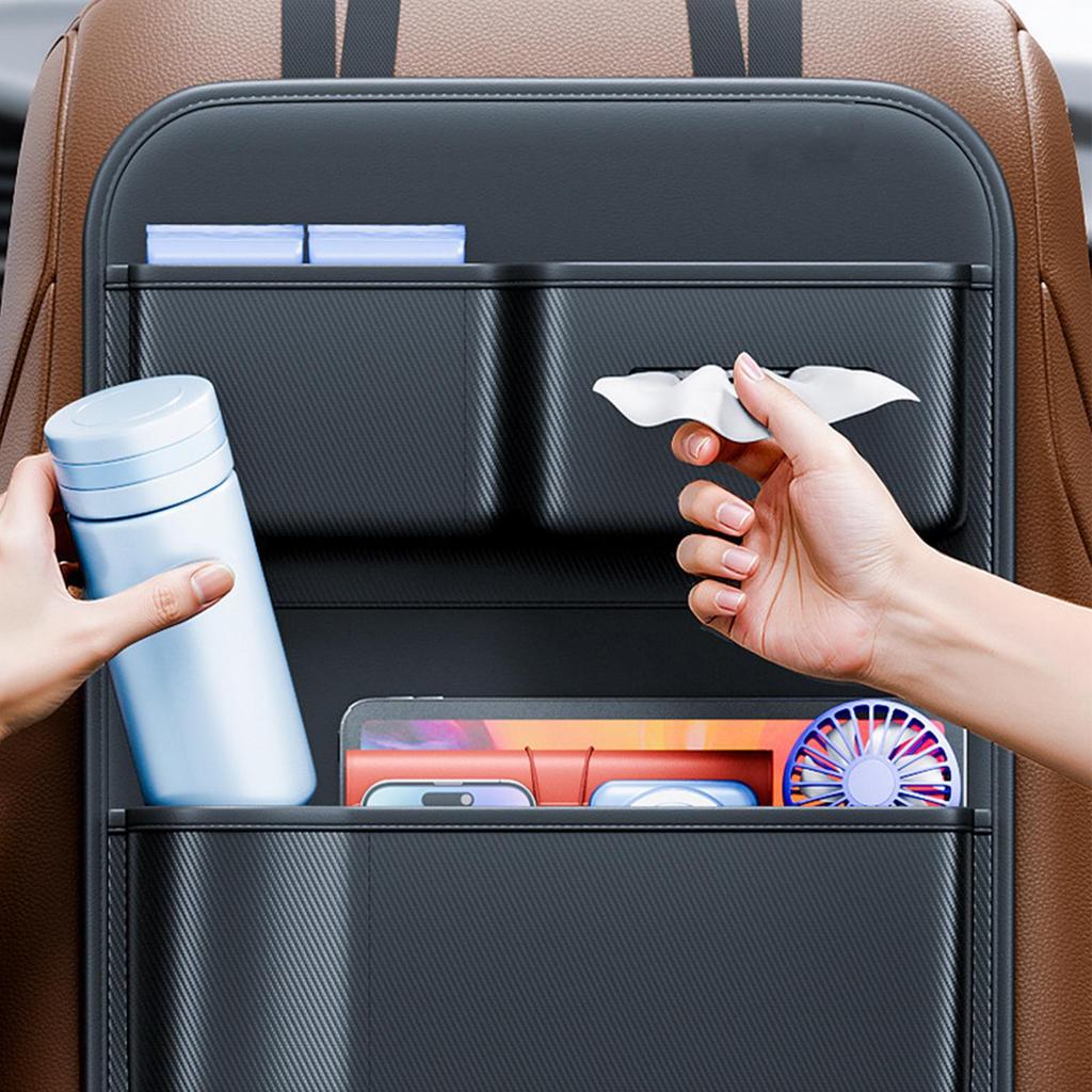 Backseat Car Organizer Multi-Pocket with Tissue Box Cup Holder Back of Seat Car Organizer Kick Mats for Truck SUV RV Sedan