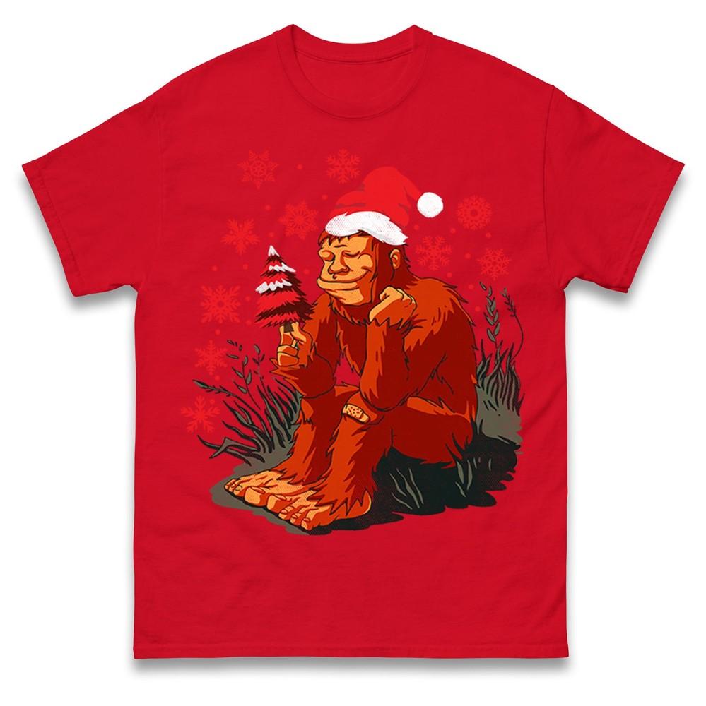 Bigfoot Christmas T Shirt Funny Sasquatch Xmas Tee Top Santa Xmas Gift Top S