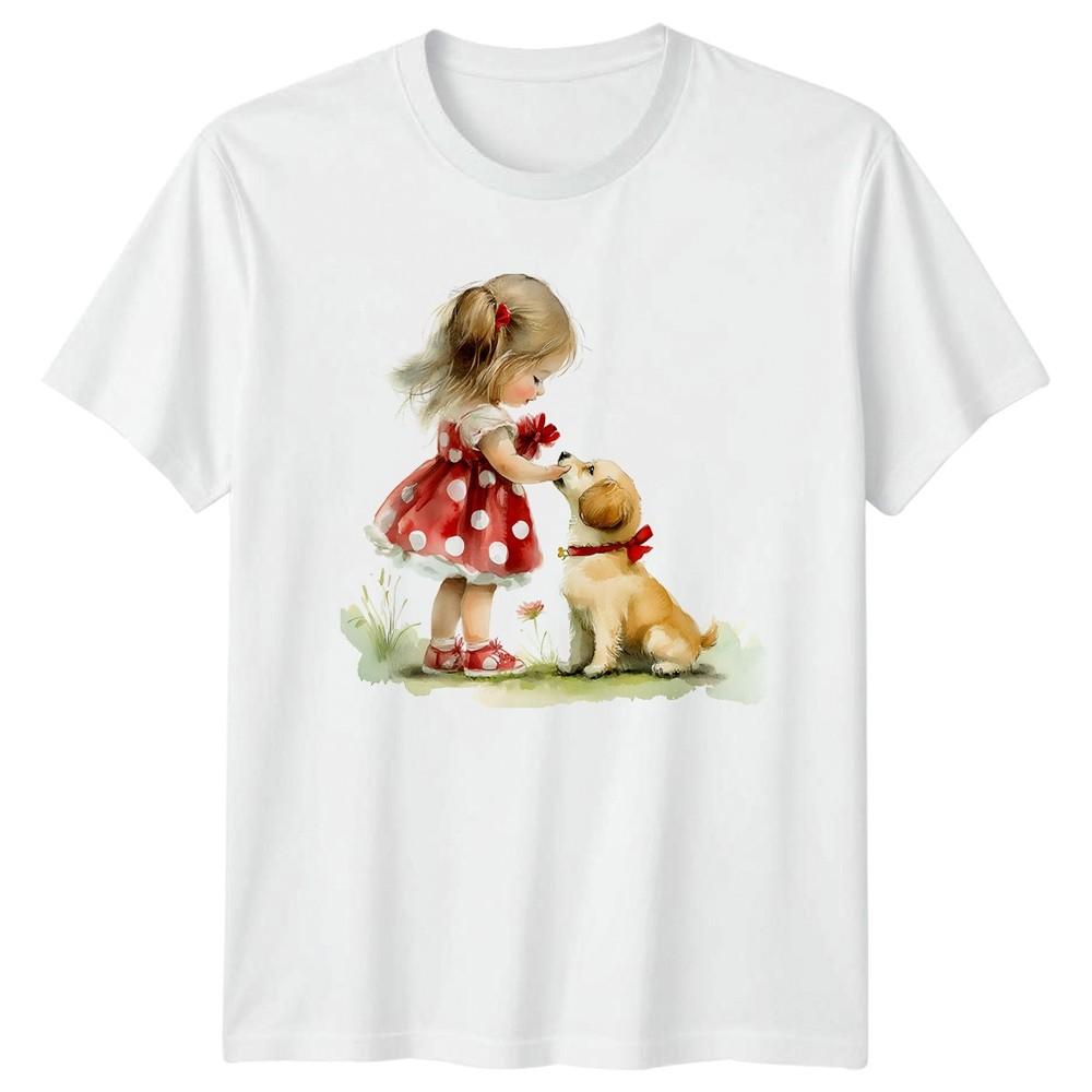 Girl Puppy Childhood Animal Friendship Unisexs TShirt Unisexs Graphic Unisex Top S