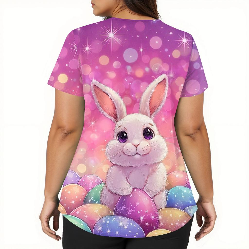 Moda damska Odzież robocza z dekoltem w serek i krótkimi rękawami z kieszeniami Topy z nadrukiem