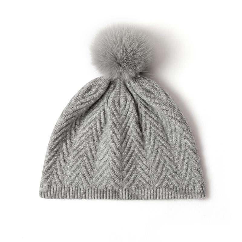 Women 100% Pure Cashmere Solid Color Beanie Hat Pom Pom Detail  Knit Winter Warm Soft Slouchy Skullies Cold Weather Accessory