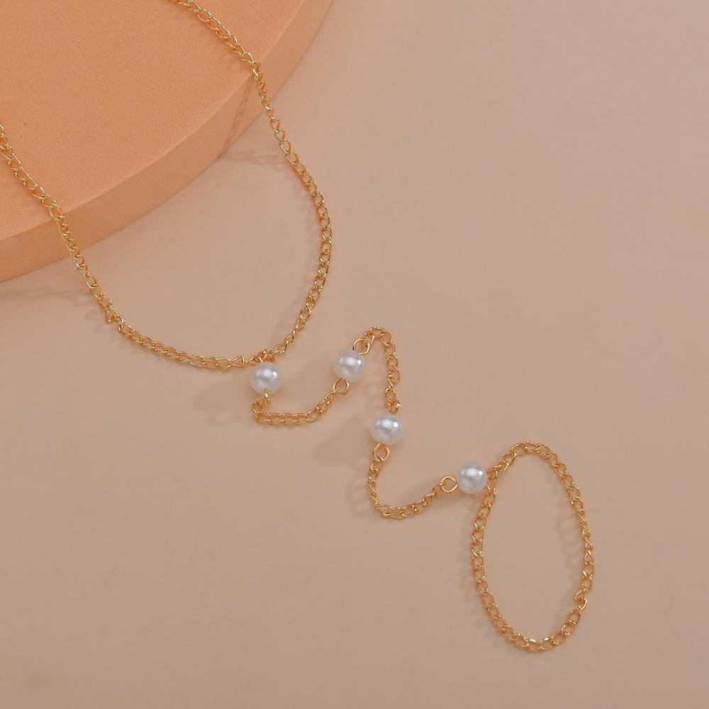 Fashion Summer Beach Wind Alloy Pearl Finger Gold Ladies Anklet