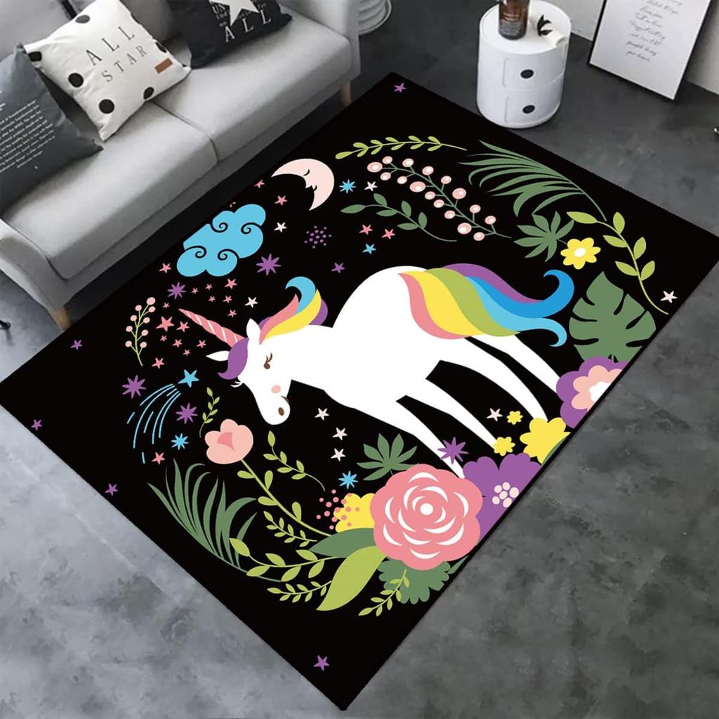 Cartoon Cute Unicorn Printed Carpet Children's Play Rug Hallway Balcony Non-slip Floor Mat Girl Living Room Home Decoration