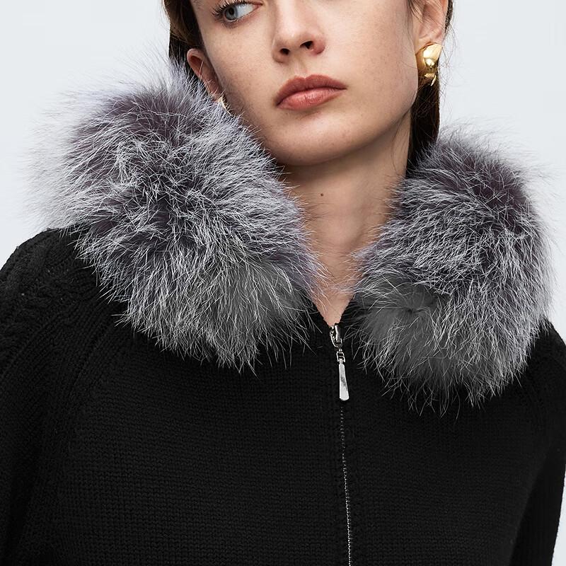 LANCY Wool & Fox Fur Collar Knit Cardigan