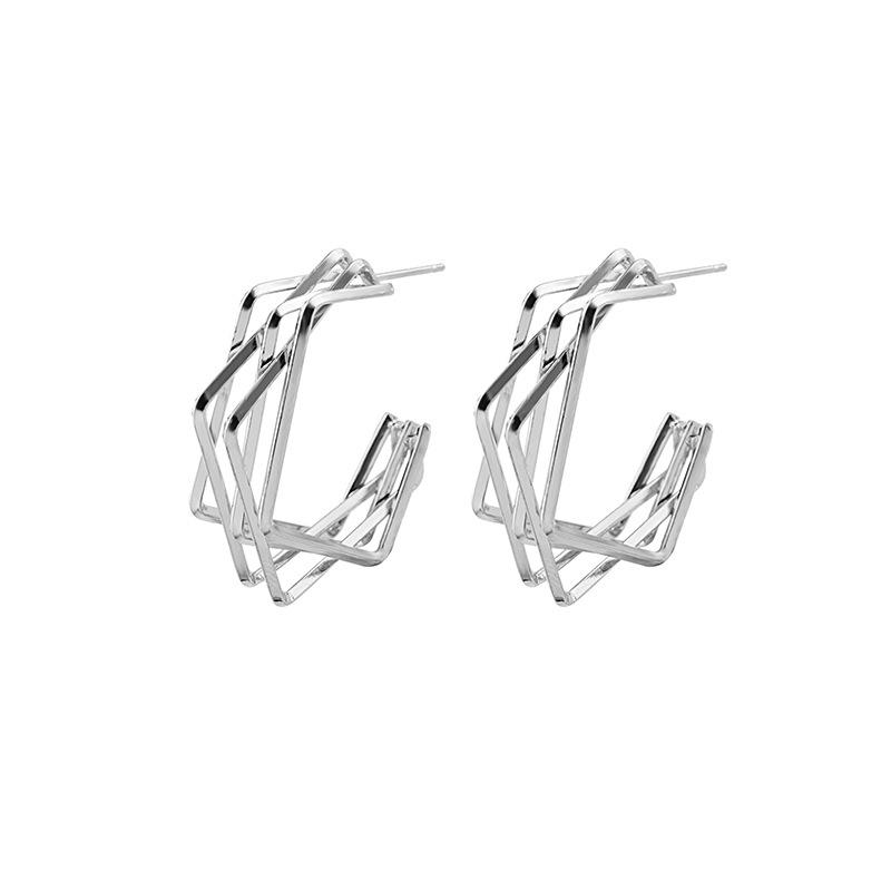 Exaggerated Popular Earrings Creative Multi-Layer Geometric Temperament Simple Hexagram Stud Earrings