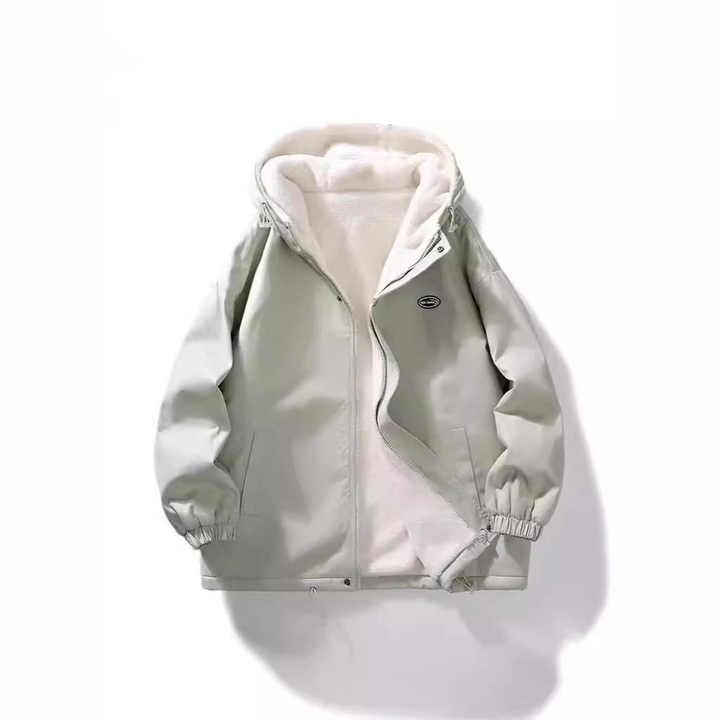 Lamb Wool Jacket Men's Casual Loose Velvet Thick Jacket Autumn and Winter Windproof Warm Padded Jacket