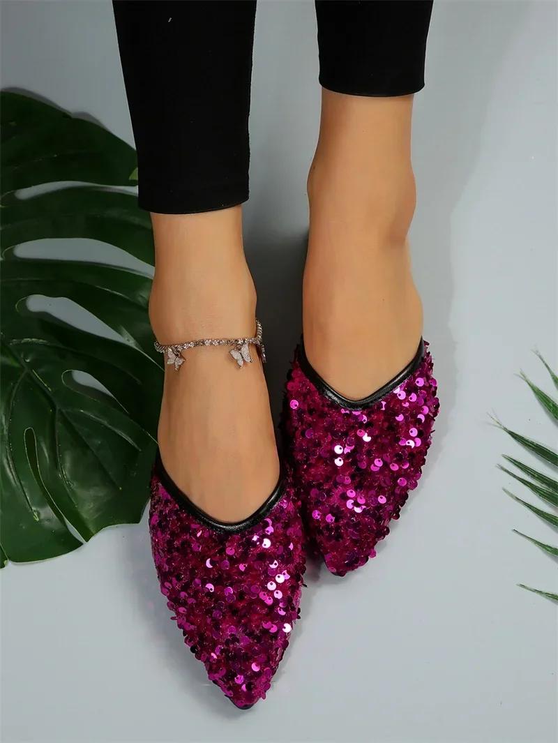 

2024 New Summer Style Fashionable, Comfortable, Casual and Versatile Flat-soled Sequined Wear-resistant Slippers and Sandals 35 бордовий