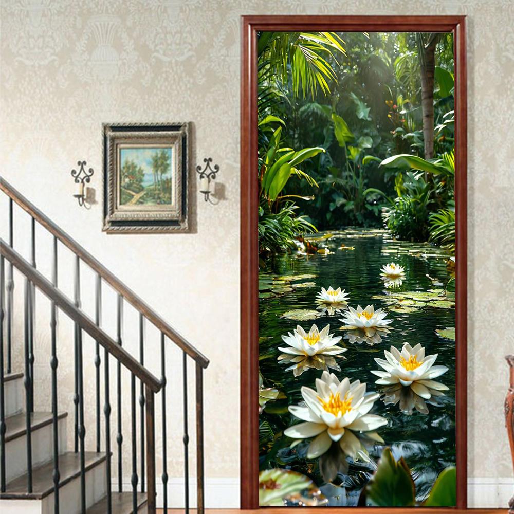 1Pcs landscape Vinyl Door Sticker For Bedroom Home Decor Self Adhesive Removable Wall Decal Door Renovation Waterproof Poster
