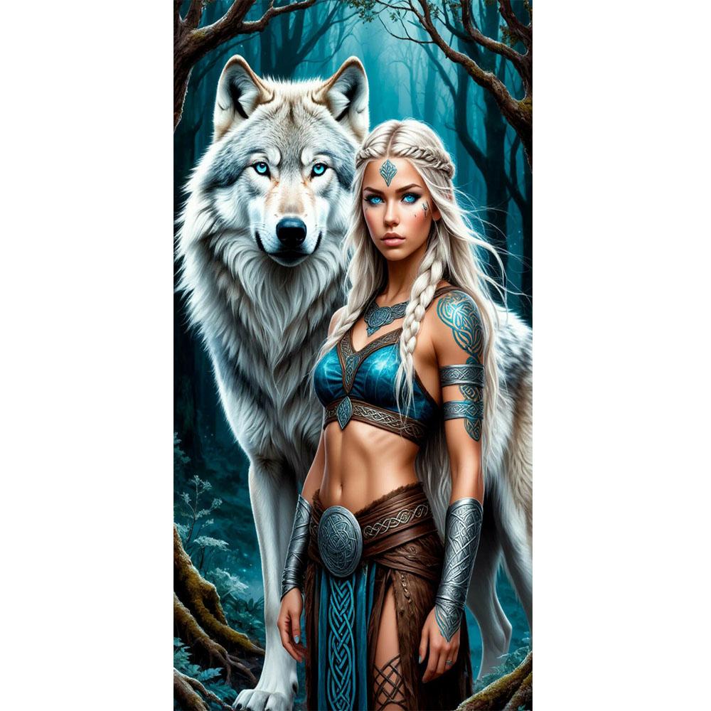 Large Size Mosaic DIY Full Diamond Painting Kits Art Warrior and Wolf Embroidery Cross Stitch Rhinestones